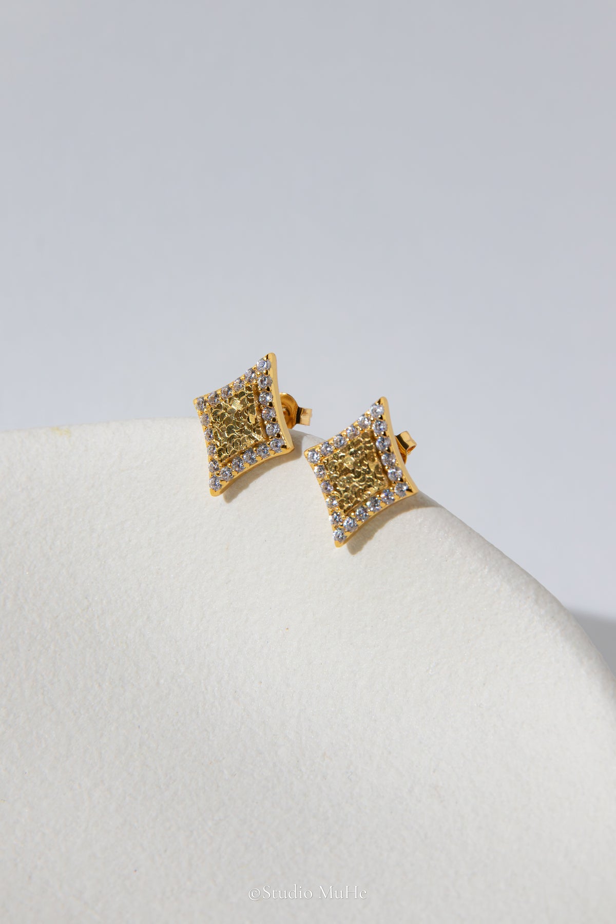 Starlight Geometry — 18k Gold-Plated Geometric CZ Stud Earrings