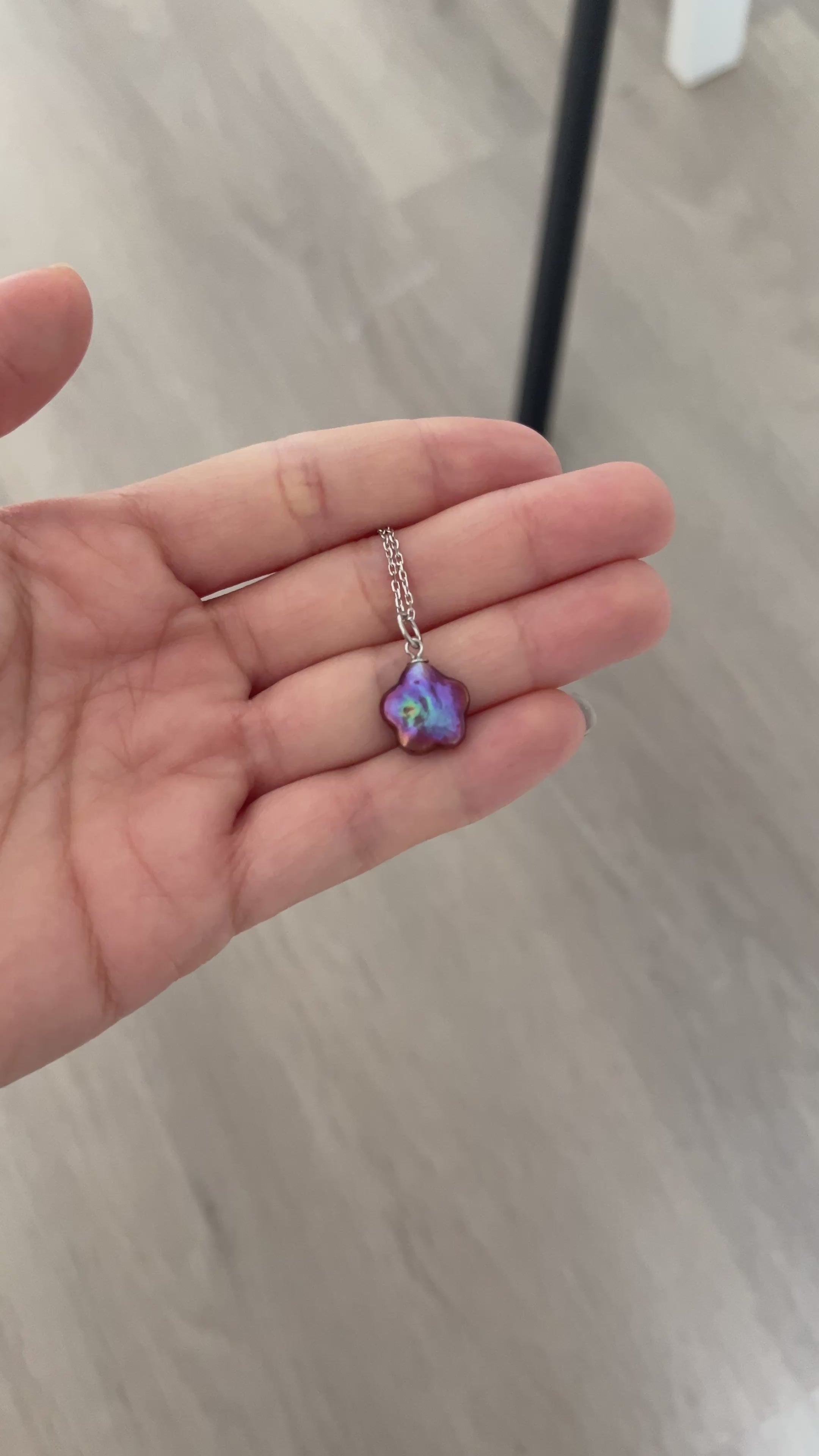 Excellent level aurora green flower pearl necklace-sterling silver chain set for E.