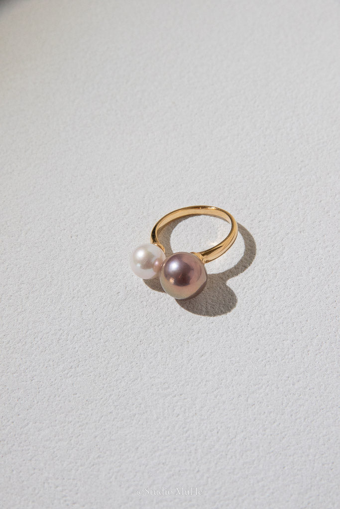 First Impression — White & Metallic Brown Freshwater Pearl Duo Ring