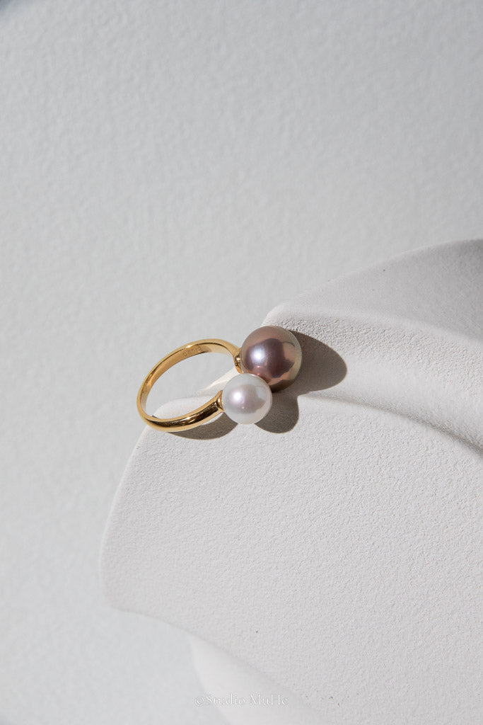 First Impression — White & Metallic Brown Freshwater Pearl Duo Ring