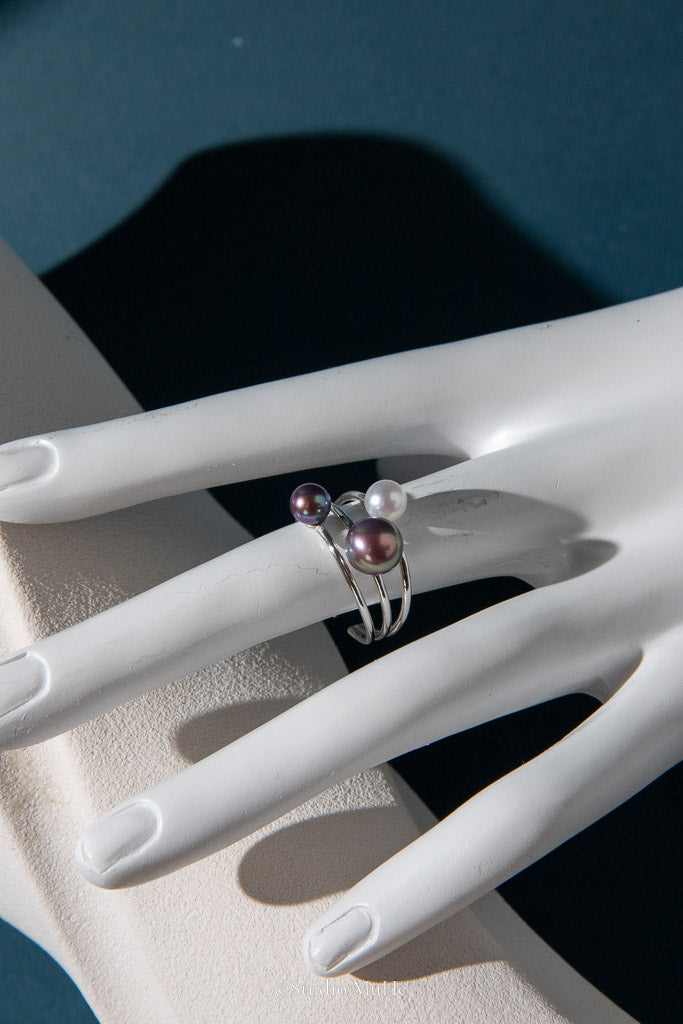 Full of Character — Purple-Green Freshwater Pearl Trio Ring