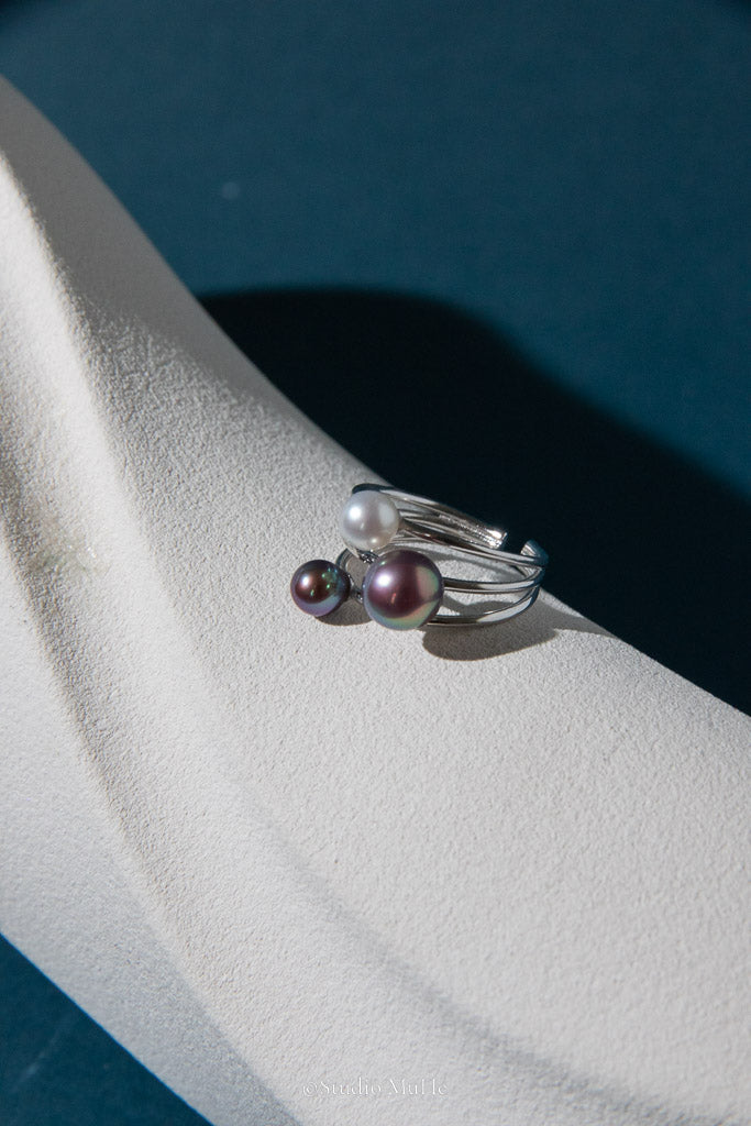 Full of Character — Purple-Green Freshwater Pearl Trio Ring
