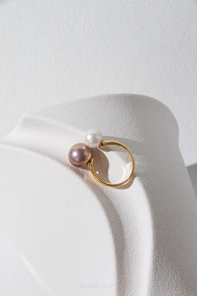 First Impression — White & Metallic Brown Freshwater Pearl Duo Ring