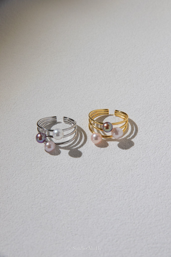 From Dawn to Dusk — Multicolour Freshwater Pearl Trio Ring