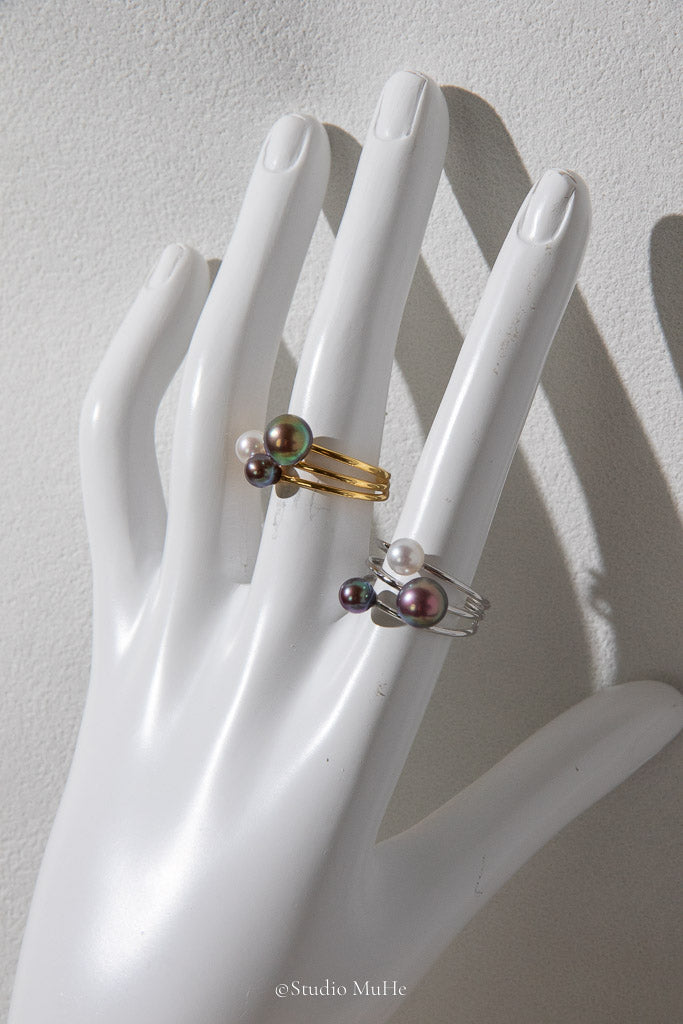 Full of Character — Purple-Green Freshwater Pearl Trio Ring