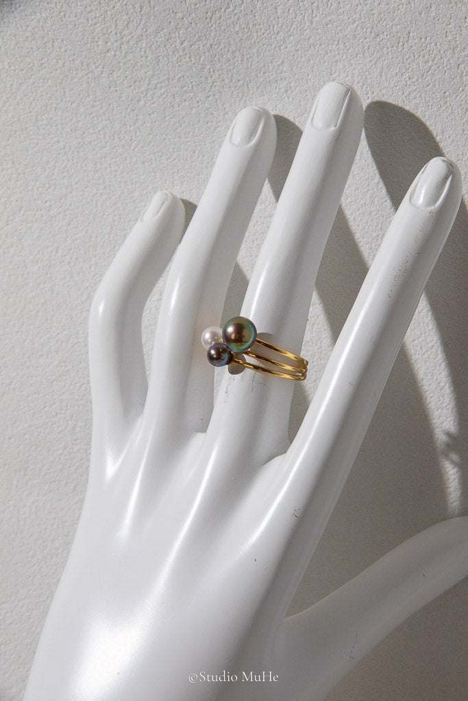 Full of Character — Purple-Green Freshwater Pearl Trio Ring