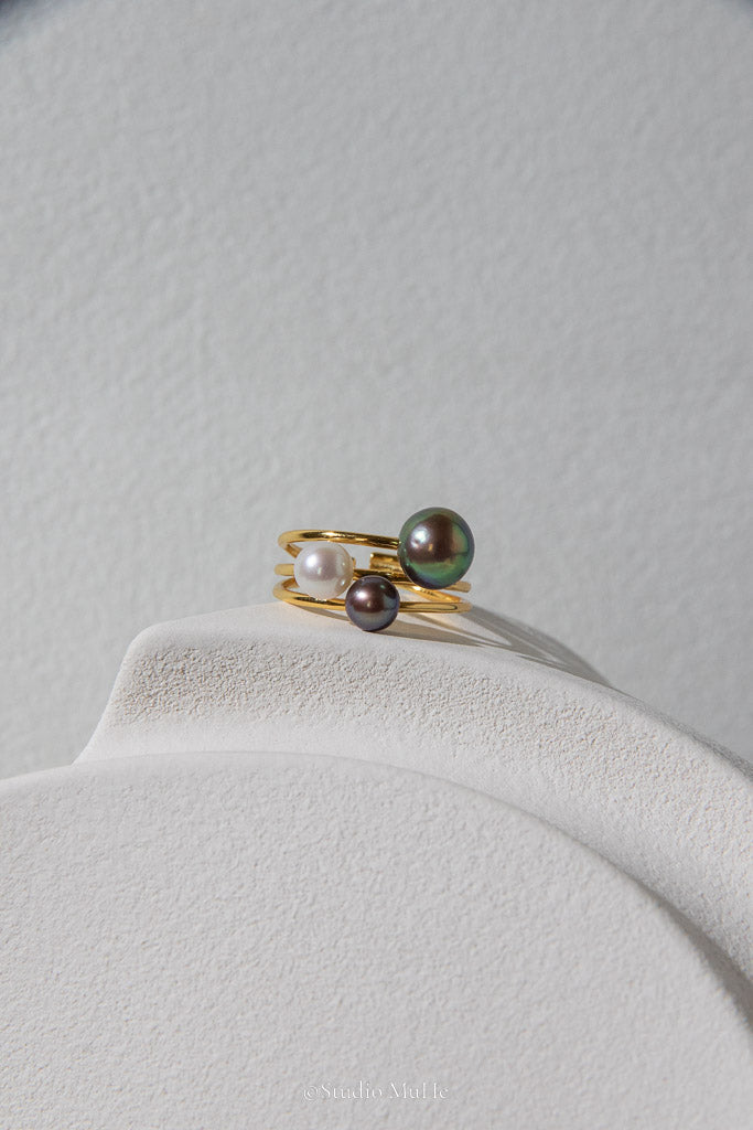 Full of Character — Purple-Green Freshwater Pearl Trio Ring