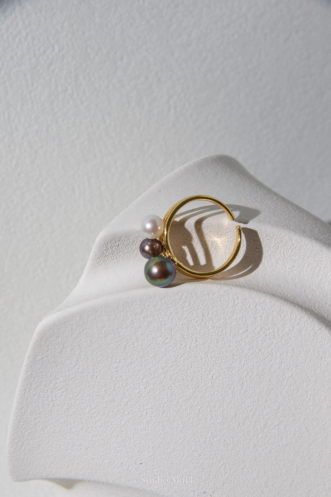 Full of Character — Purple-Green Freshwater Pearl Trio Ring