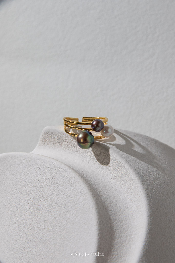 Full of Character — Purple-Green Freshwater Pearl Trio Ring