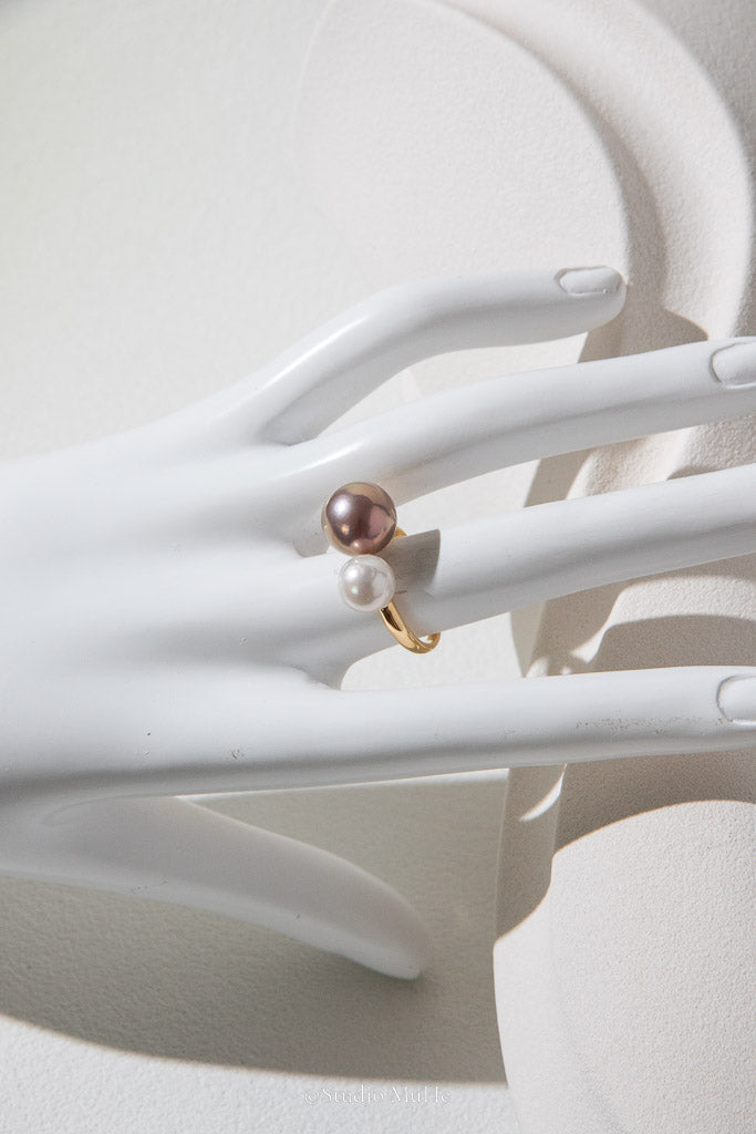 First Impression — White & Metallic Brown Freshwater Pearl Duo Ring