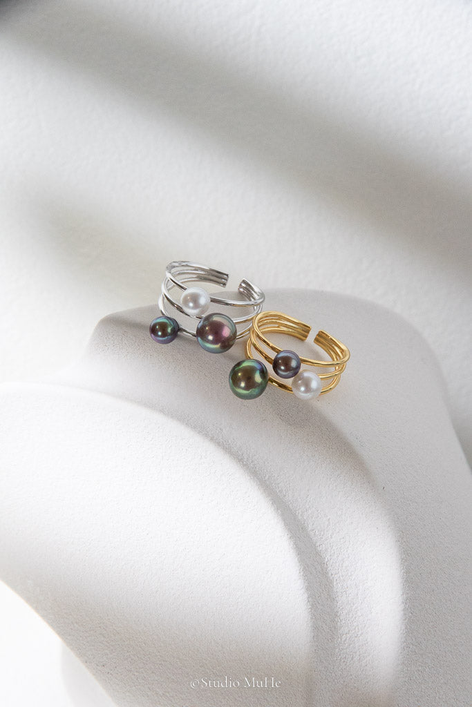 Full of Character — Purple-Green Freshwater Pearl Trio Ring