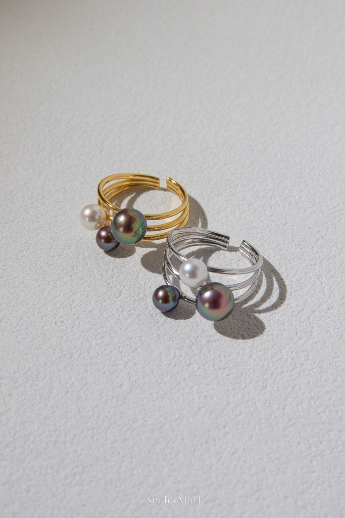 Full of Character — Purple-Green Freshwater Pearl Trio Ring